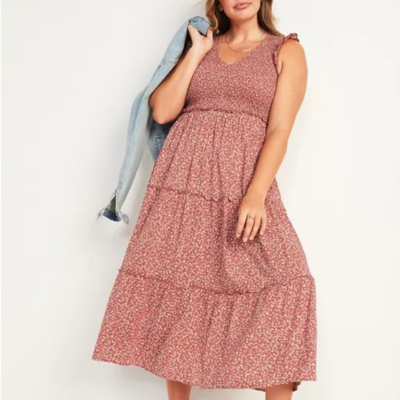 Ivory/Navy Fit and Flare Smocked Waist Maxi Tiered Dress main image 1